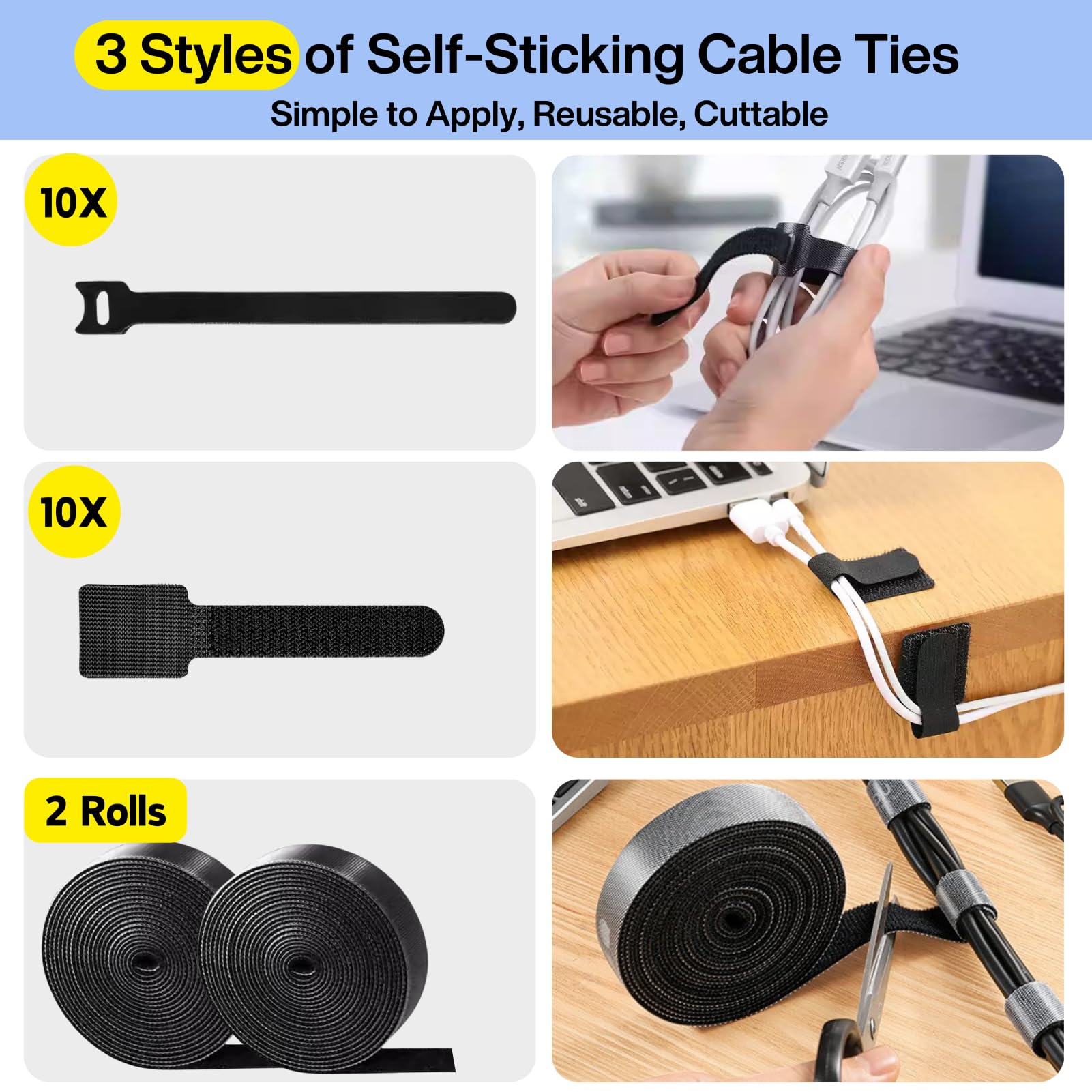 [313Pcs] Cable Management Kit, 67 Adhesive Cable Clips, Topavatop Desk Cord Organizer, 22 Reusable Cable Strap, 4 Cable Sleeve Split, 200 Nylon Cable Zip Ties with 20 Mounts for TV Office Home, Black 🍁 All In One Marketplace Canada