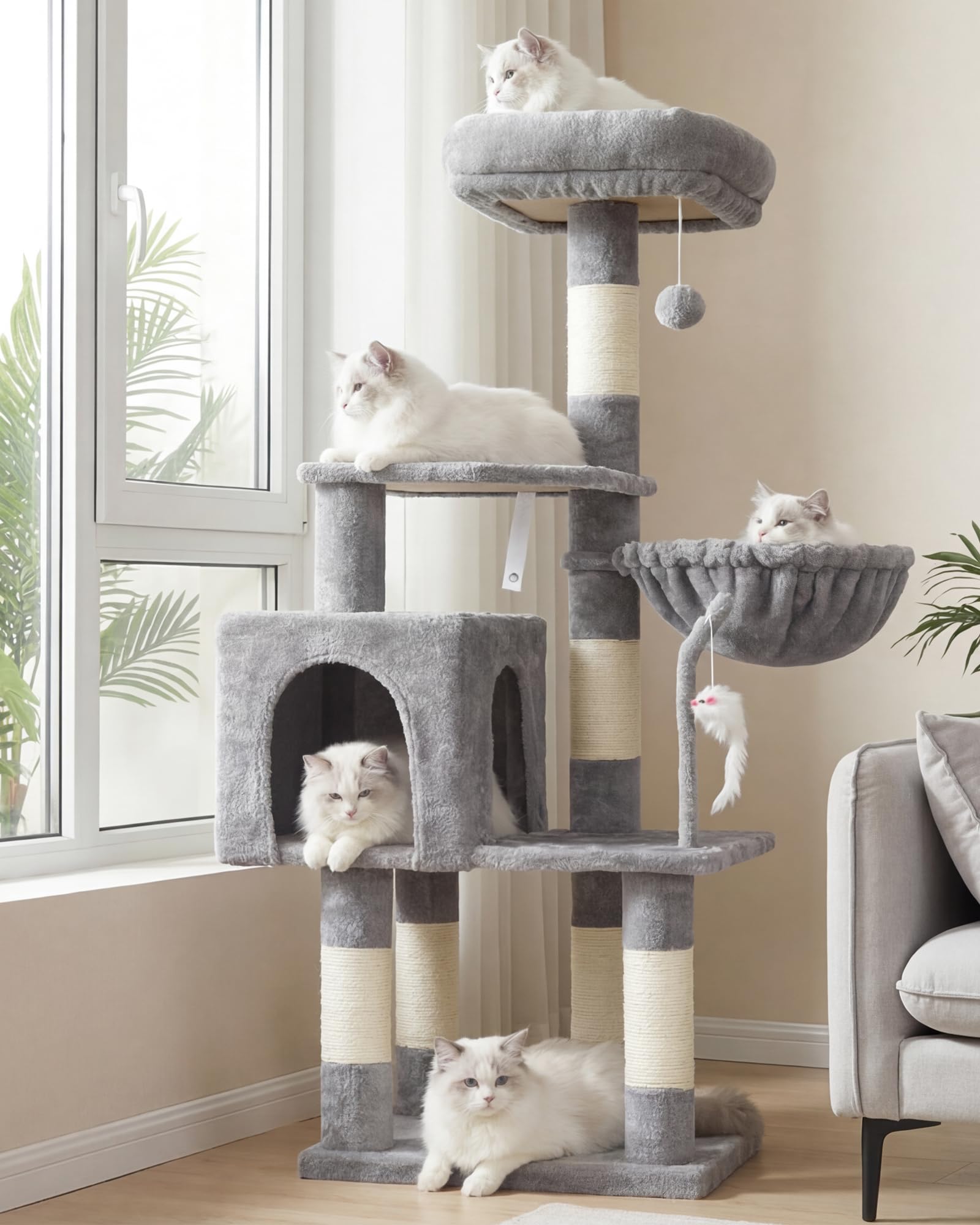 Heybly Cat Tree with Toy, Cat Tower condo for Indoor Cats, Cat House with Padded Plush Perch, Cozy Hammock and Sisal Scratching Posts, Light Gray S HCT004SW 🍁 All In One Marketplace Canada