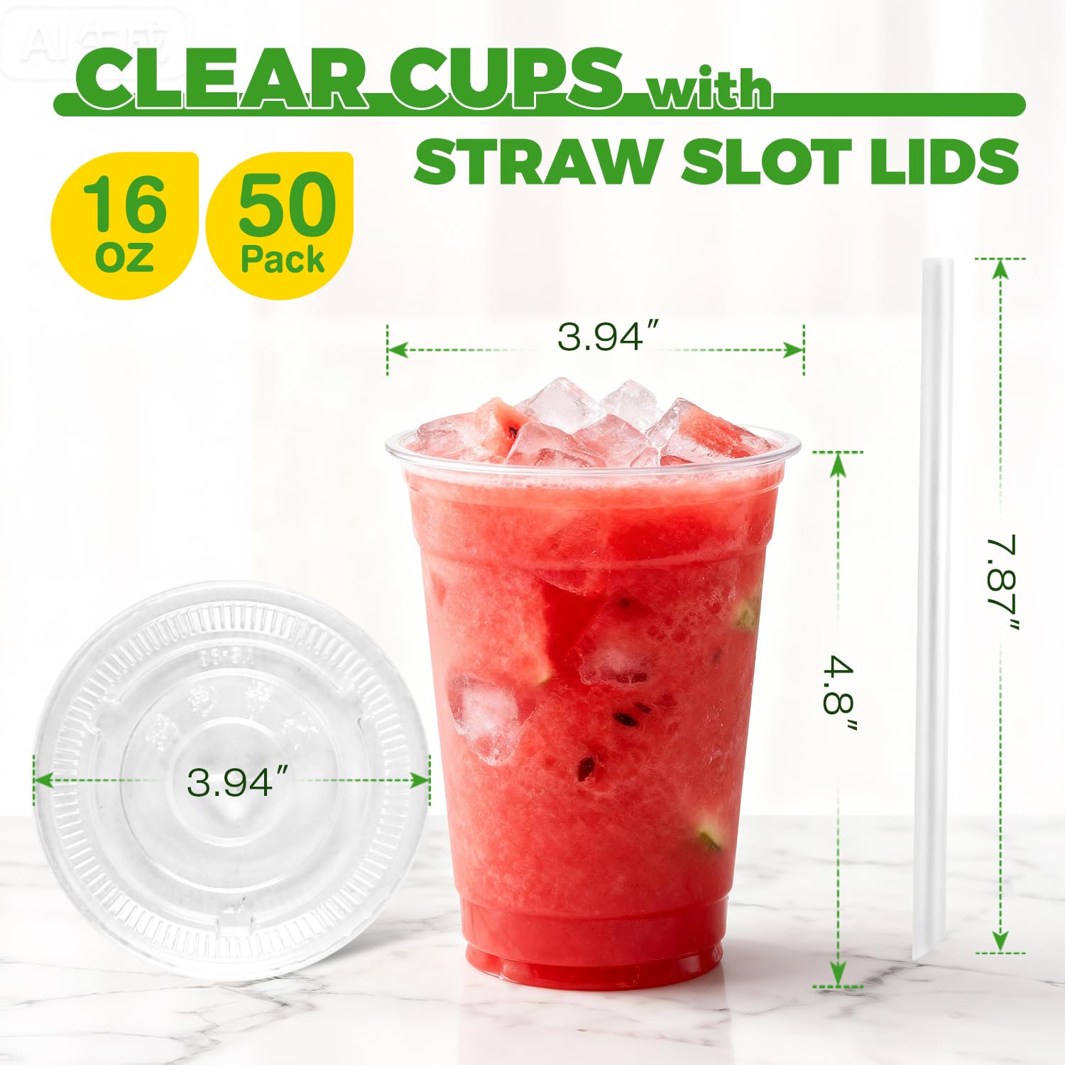 Sipthene 16 oz Clear Plastic Cups with Lids and Straws, 50 Set Disposable Coffee Cups for Iced Coffee, Cold Beverages, Smoothies and to-Go Drinks 🍁 All In One Marketplace Canada
