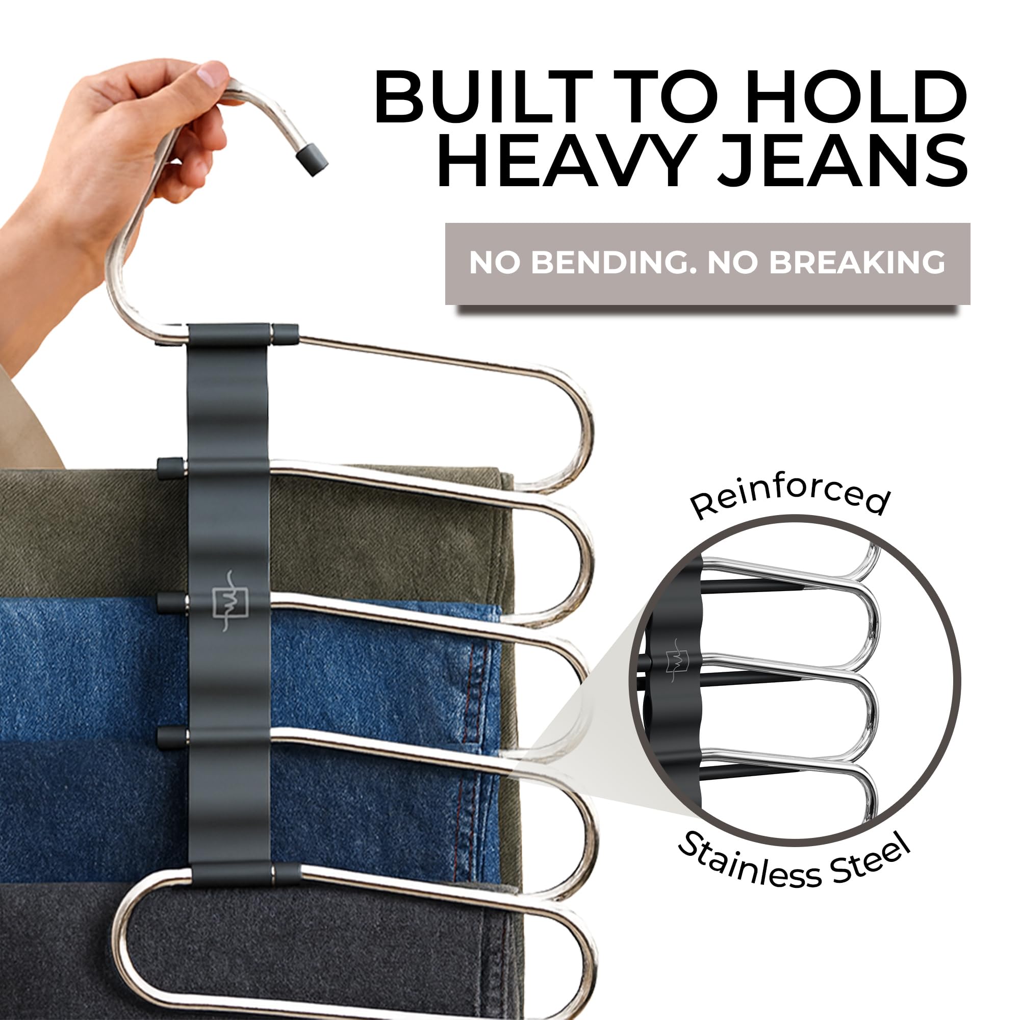 MORALVE Pants Hangers Space Saving - 2 Pack - Non-Slip Multi-Layer Space Saving Hangers - Multifunctional Clothing Rack for Closet Storage - Ideal for Jeans, Trousers, Skirts, Scarves & Slacks (Black) 🍁 All In One Marketplace Canada