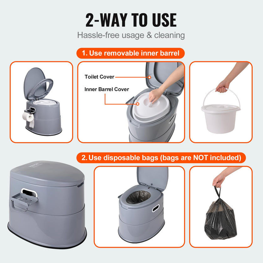 VEVOR Portable Toilet for Camping, Porta Potty with 1.3 Gal Detachable Inner Bucket & Removable Paper Holder, Commode with Dual Lids, Travel Toilet for Adults Kids Outdoor Camping Car Long Road Trips 🍁 All In One Marketplace Canada