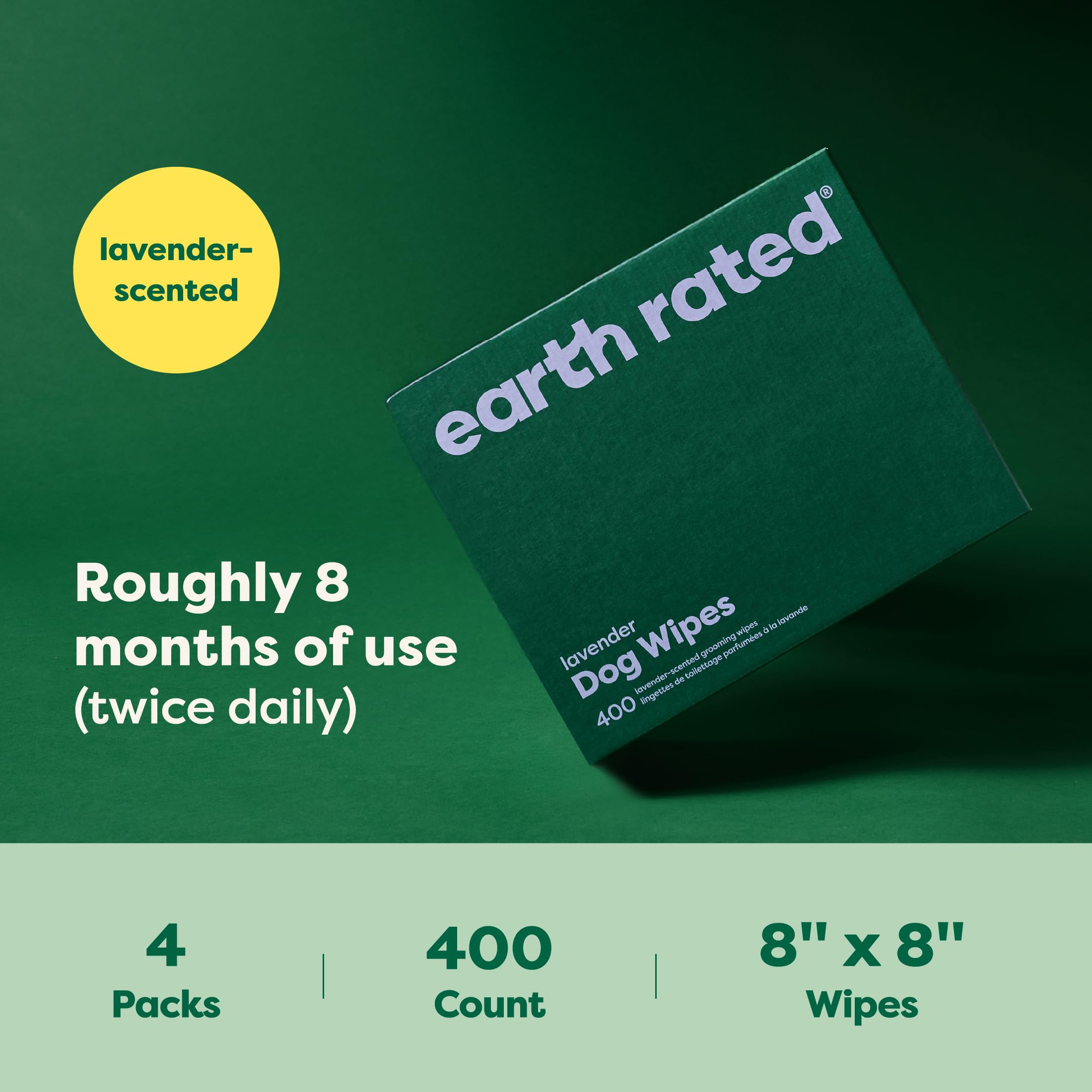 Earth Rated (A Canadian Company) Dog Wipes, Hypoallergenic, Cleaning and Hydrating, for Grooming Paws, Body and Butt, Lavender Scented, 400 Count 🍁 All In One Marketplace Canada
