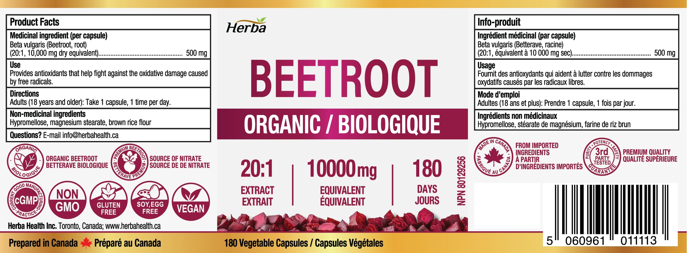 Herba 10,000mg Organic BeetRoot Capsules – 180 Count | 20:1 Beet Root Powder in Capsule | Nitric Oxide Supplements for Men & Women | Made in Canada 🍁 All In One Marketplace Canada