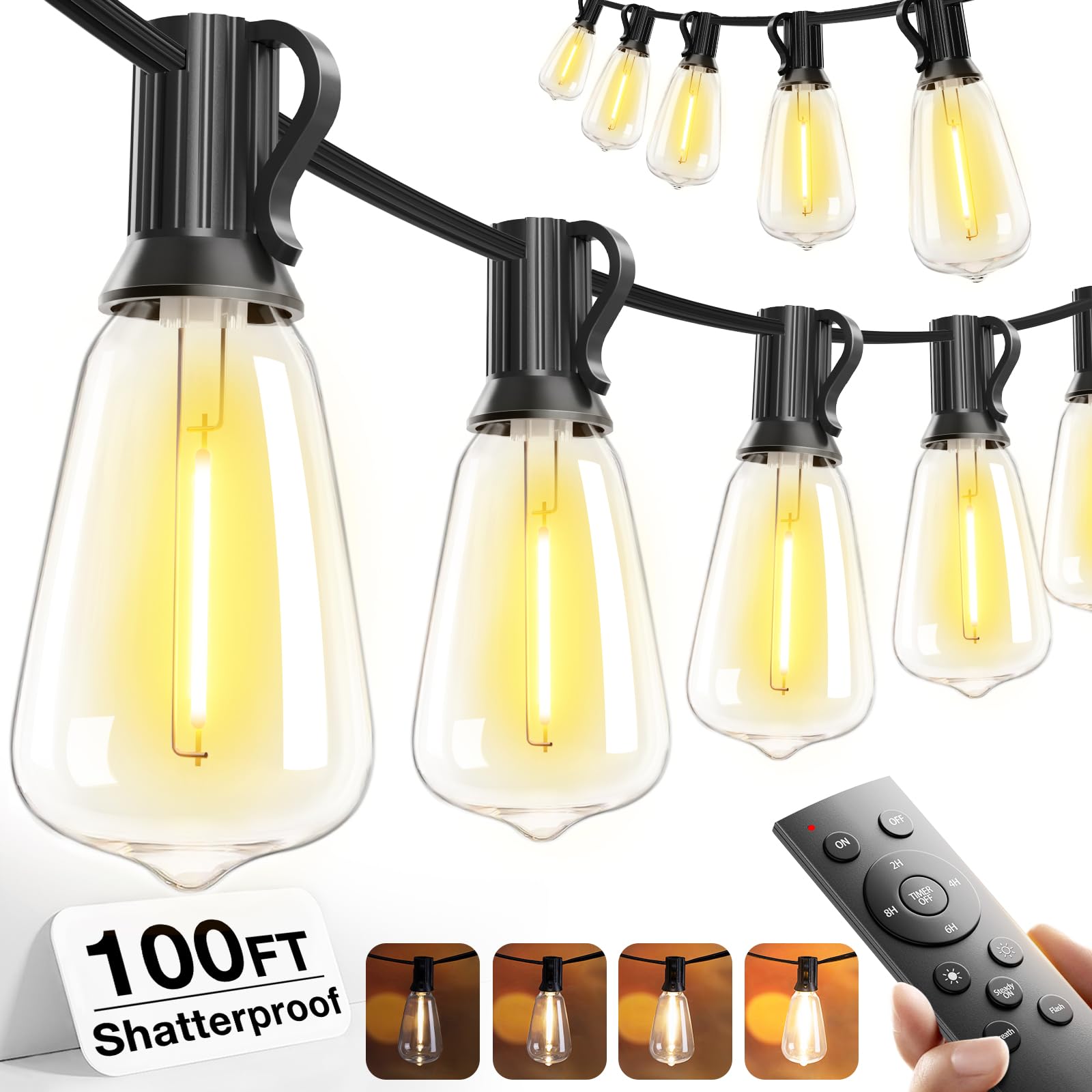addlon 100FT (50FTx2) Outdoor String Lights Waterproof Shatterproof with 32 LED Edison Bulbs, Dimmable Connectable Patio Lights for Backyard Garden Balcony Party, Warm Yellow, Energy-Saving 🍁 All In One Marketplace Canada