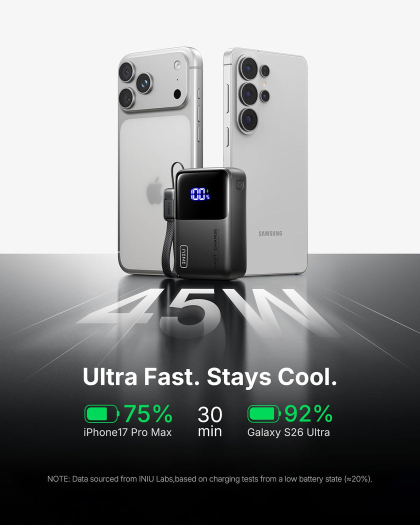 INIU Power Bank, Smallest Portable Charger 10000mAh, 45W Fast Charging Mini Battery Pack with Detachable USB-C Cable, Flight-Safe Travel Powerbank for iPhone 17 16 15 Pro Max, Samsung S26, iPad, etc 🍁 All In One Marketplace Canada