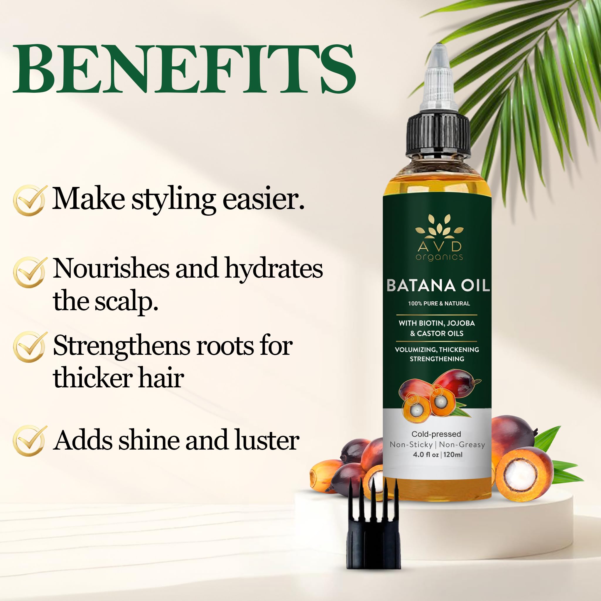 AVD Organics Raw Batana Oil for Hair | 100% Pure batana oil for Hair Growth - Promotes Thicker, Stronger Hair | Ideal for Men & Women | 120ML 🍁 All In One Marketplace Canada
