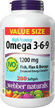 Webber Naturals Omega 3-6-9 1,200 mg Fish Oil, 280 Softgels, Supports Cardiovascular Health and Brain Function 🍁 All In One Marketplace Canada