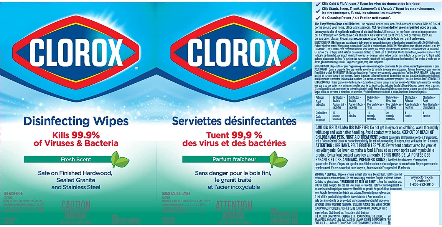 Clorox Disinfecting Wipes, Fresh Scent, 75 Count, Multi-Pack of 6 Canisters 🍁 All In One Marketplace Canada