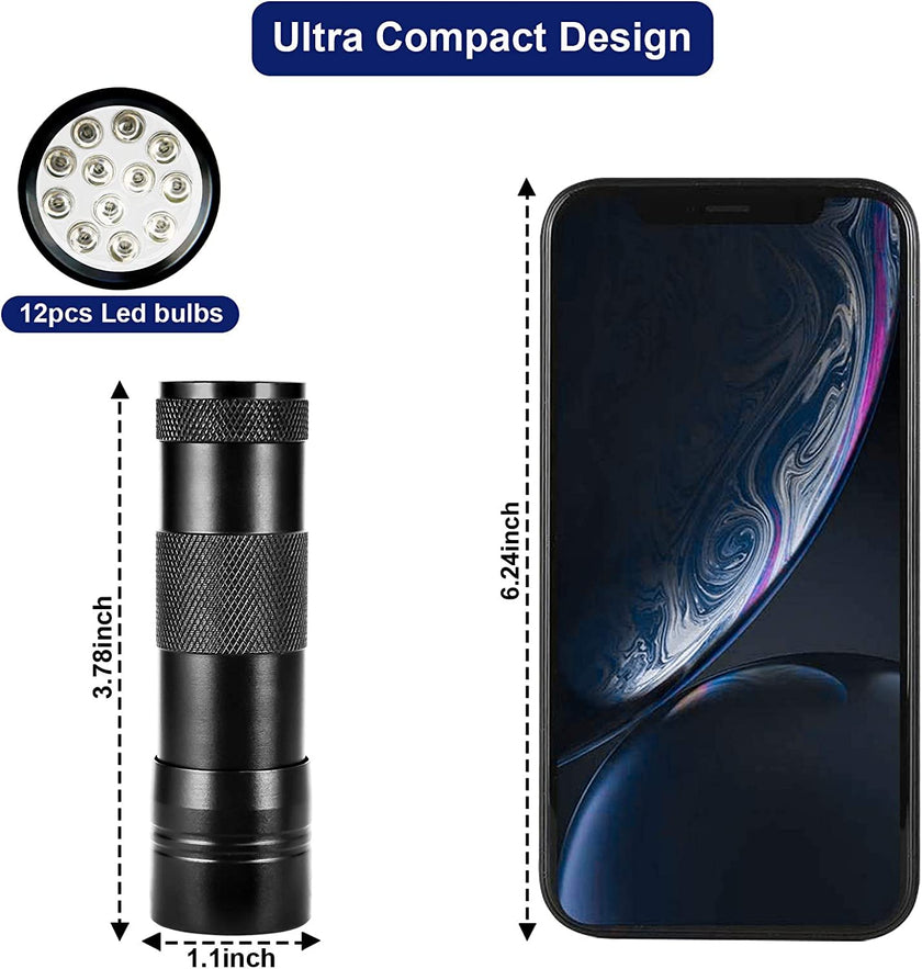 MegaPower (TM) UV Flashlight Black Light 12 LED 395nm Hand-held Detecting Torch for Pet Urine, Stains, Verifying Money Documents, Black 🍁 All In One Marketplace Canada