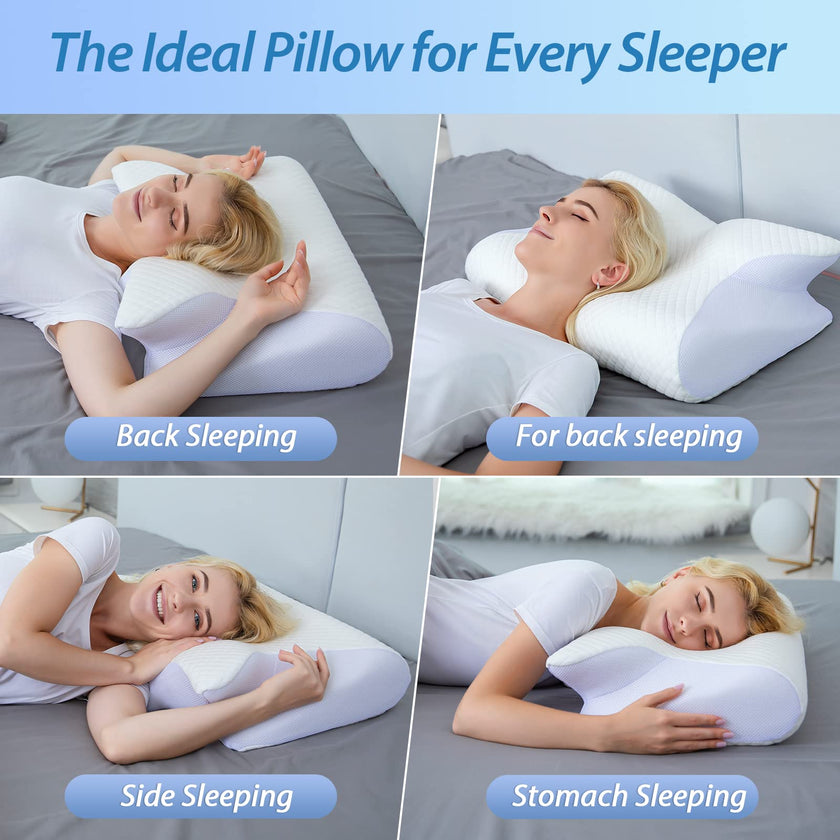 HOMCA Memory Foam Pillow, 2 in 1 Cervical Pillow for Neck Pain Relief, Ergonomic Neck Support Pillows for Side Back Stomach Sleepers with Breathable Pillowcase(White) 🍁 All In One Marketplace Canada