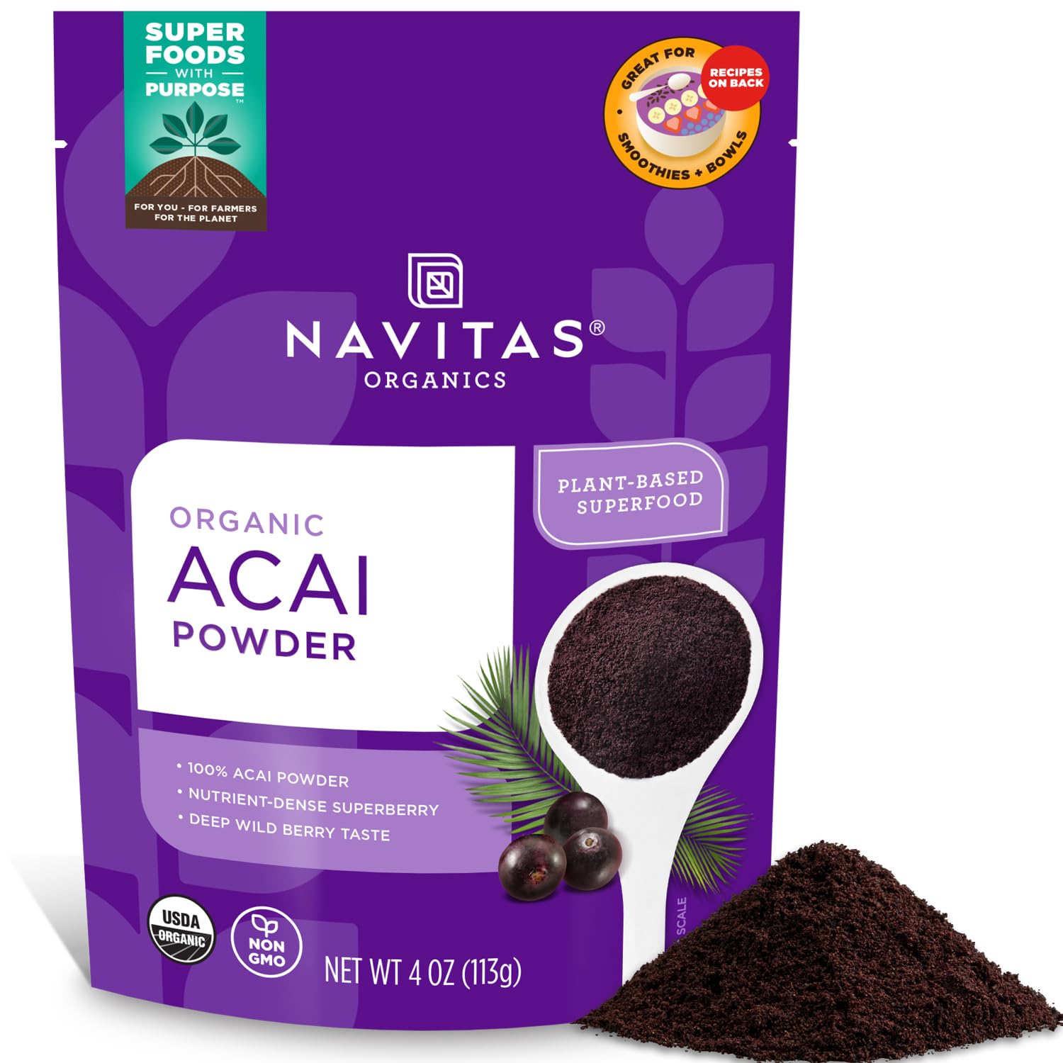NAVITAS NATURALS Organic Acai Powder, 4-Ounce Pouches 🍁 All In One Marketplace Canada