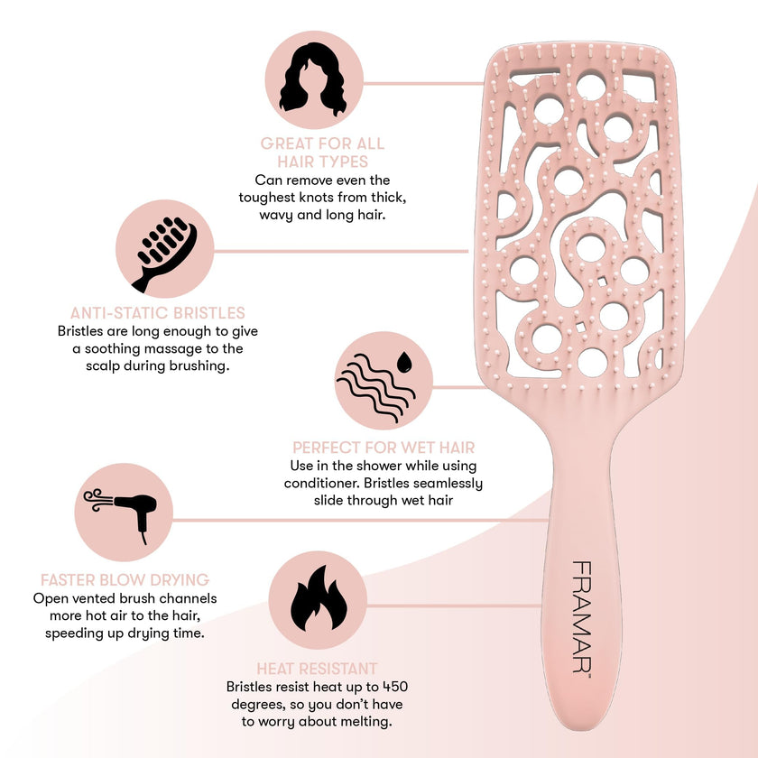 FRAMAR Professional Wet Hair Brush - Vented Hair Brush For Women, Curved Hair Detangler, Brosse a Cheveux, Curly Hair Brush Hair Dryer, Detangling Hair Brush (Champagne) 🍁 All In One Marketplace Canada