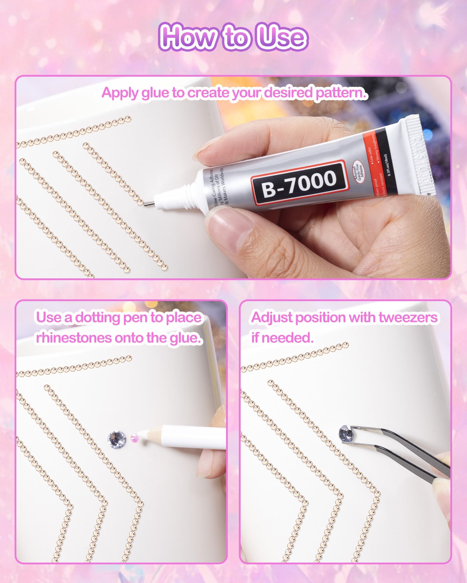 62,000pcs/64-Cells Bedazzling Kit, with 32,000pcs 3mm Nail Rhinestones in 40Colors for Bedazzling & 30,000pcs Clear Flatback Nail gems,6 Bottles B7000 Jewelry Glue, 2 Tweezers & 2 Dotting Pens 🍁 All In One Marketplace Canada