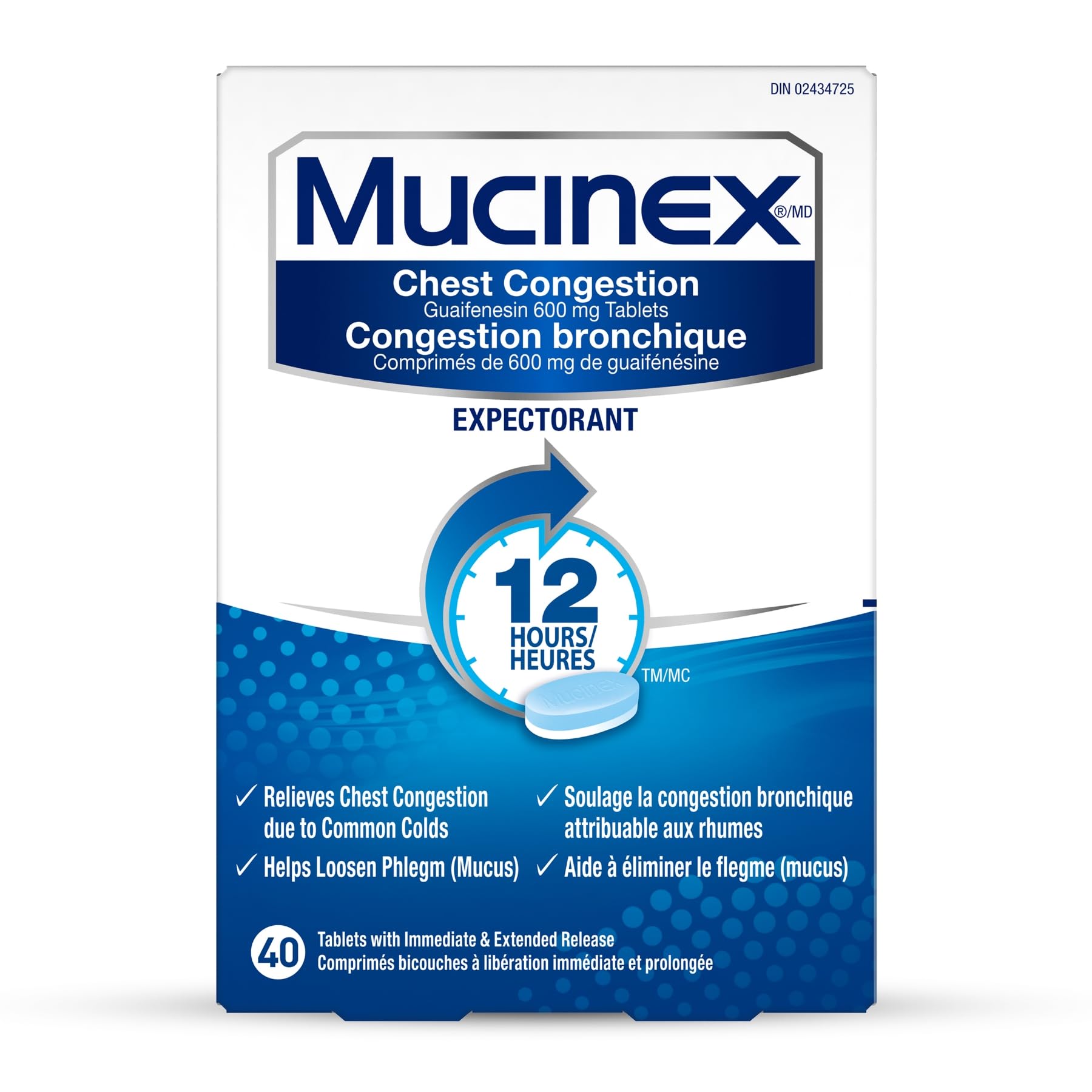 Mucinex, Chest Congestion, 12 Hour Extended-Release Bi-Layer Tablets, Expectorant, 600 mg, 40 Count 🍁 All In One Marketplace Canada