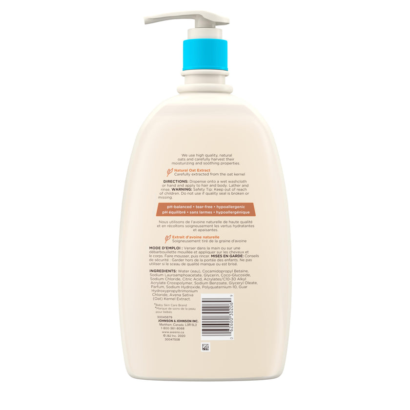 Aveeno Baby Wash and Shampoo - Gentle 2-in-1 Body Wash with Natural Oat Extract for Sensitive Skin - Tear-Free, Hypoallergenic Cleanser, Free from Parabens, Sulfates & Dyes - 975ml 🍁 All In One Marketplace Canada