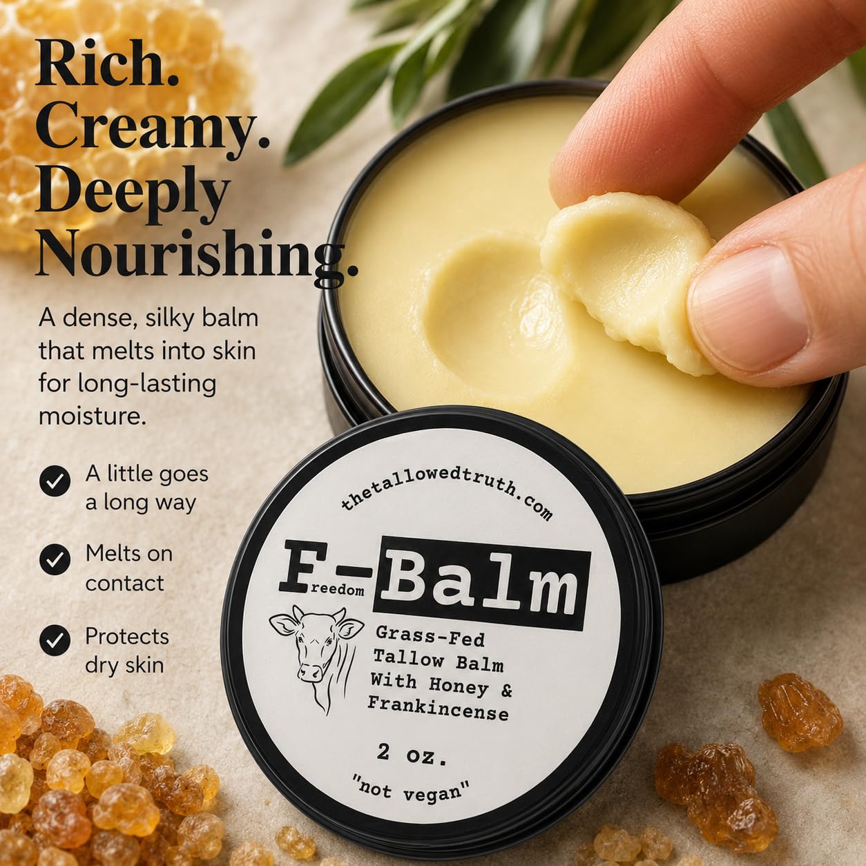 The Tallowed Truth F-Balm - All-In-One Premium Tallow Balm for Face & Body – Grass-Fed, Grass-Finished with Soft Sweet Scent of Honey & Frankincense – 5 Ingredients Only – Made in Canada - 2 oz 🍁 All In One Marketplace Canada