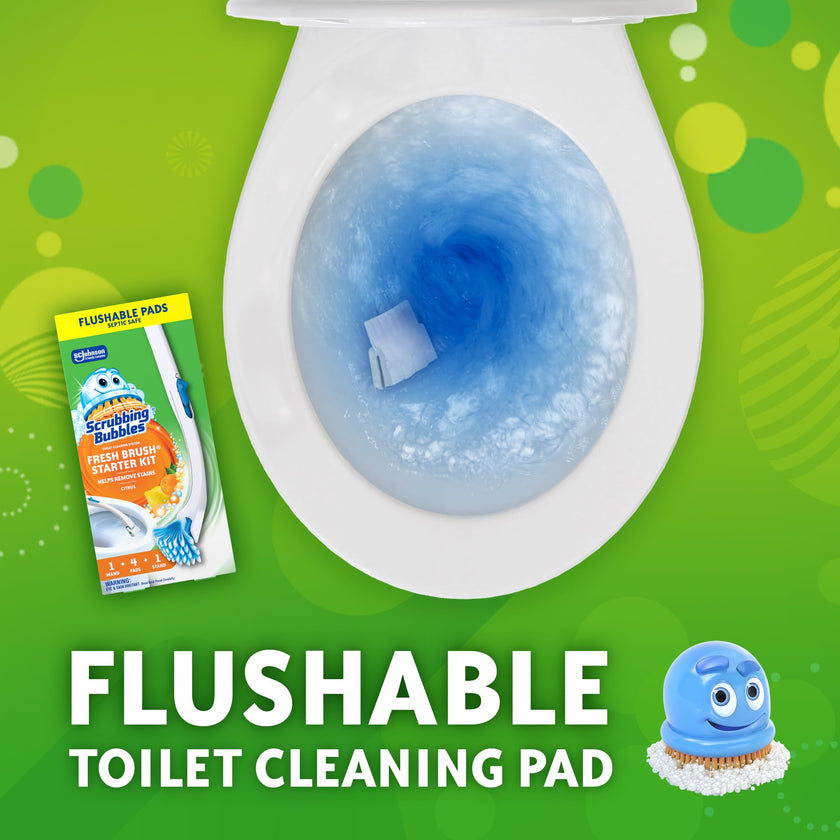 Scrubbing Bubbles Fresh Brush Toilet Bowl Cleaning System Starter Kit, Stain Removing, Citrus Action Scent, Includes: Wand + 4 Refills + 1 Stand 🍁 All In One Marketplace Canada