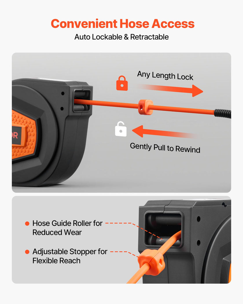 VEVOR Retractable Air Hose Reel, 1/4 Inch x 50 FT Hybrid Air Hose Max 300PSI, Enclosed Air-Compressor Hoses Reel Auto Rewind with 6.6 ft Lead in & Blow Gun, 180° Swivel Ceiling/Wall Mount 🍁 All In One Marketplace Canada