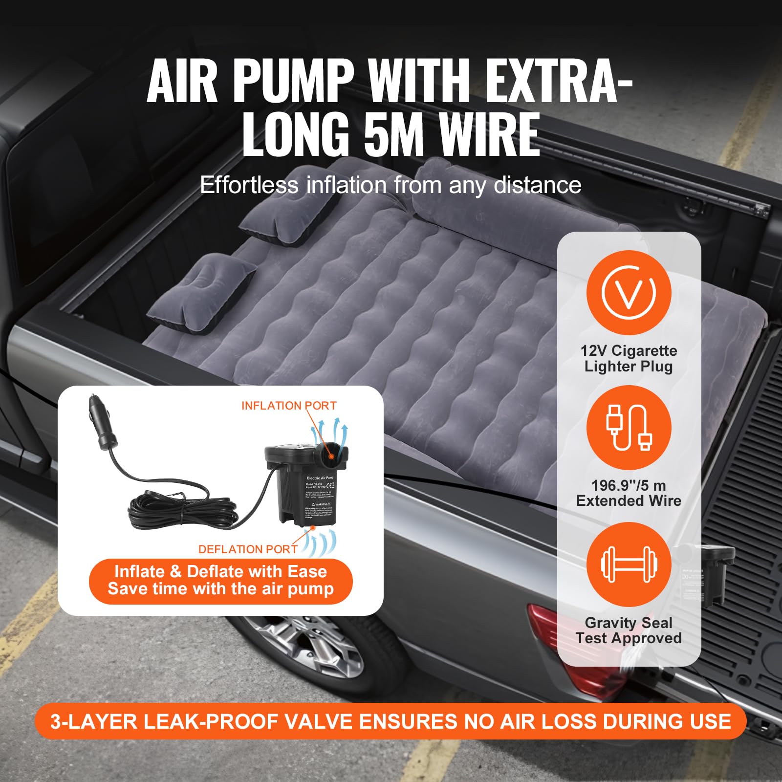 VEVOR Truck Bed Air Mattress, for 6-6.5 ft Full Size Truck Beds, Inflatable Air Mattress Camping Bed with 12V Air Pump 2 Pillows, Carry Bag, for Chevrolet Silverado, Dodge Ram, Ford 150/250/350 🍁 All In One Marketplace Canada