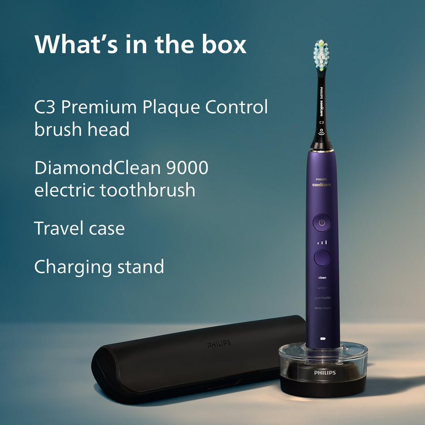 Philips Sonicare DiamondClean 9000 Electric Toothbrush - Sonic Toothbrush with App, Pressure Sensor, 12 Brushing Settings, Replacement Reminder, Charging Stand, Travel Case, Amethyst, HX9911/91 🍁 All In One Marketplace Canada