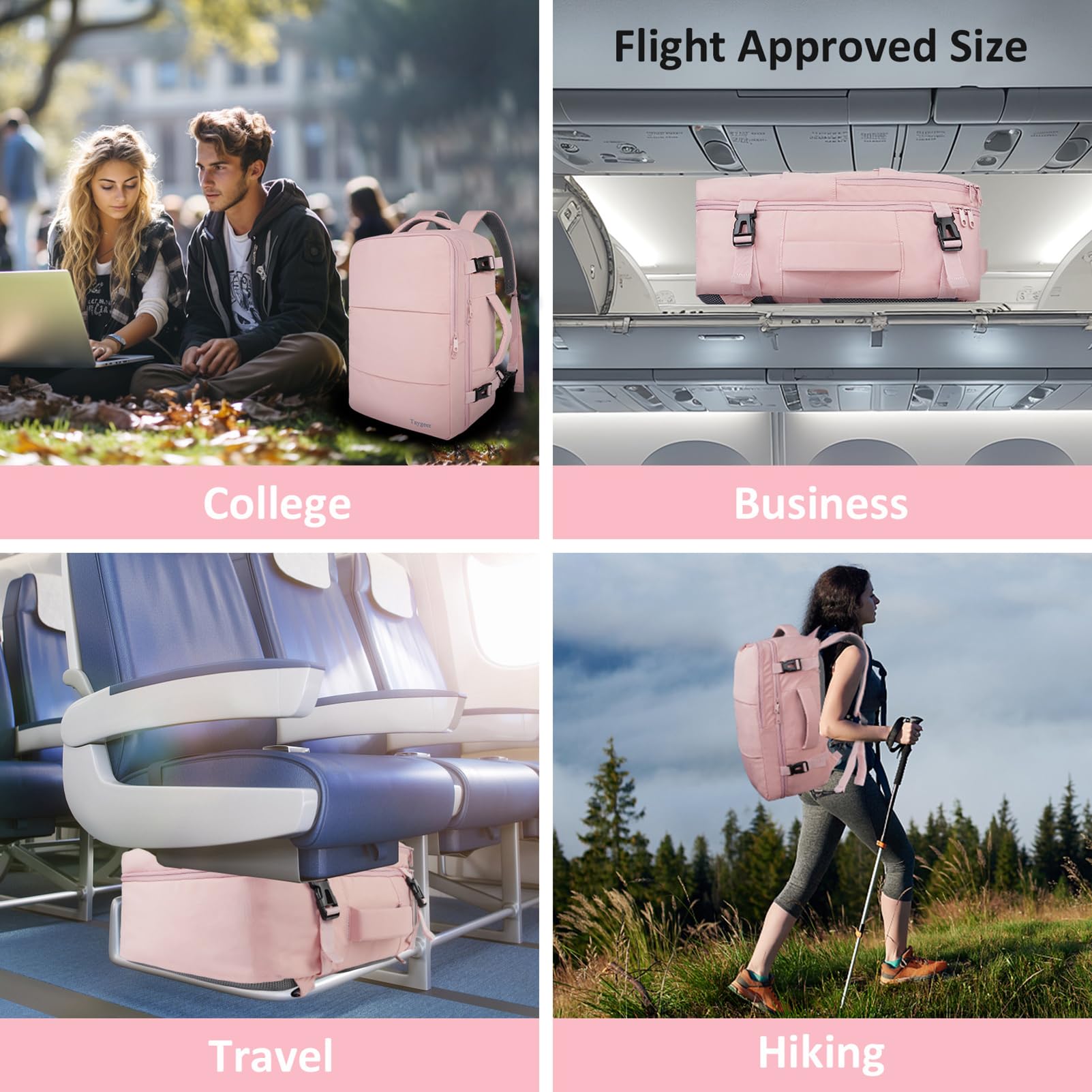 Taygeer Travel Backpack for Women, Carry On Backpack with Shoe Pouch, TSA 15.6inch Laptop Backpack Flight Approved, College Nurse Bag Casual Daypack for Weekender Business Hiking, Pink 🍁 All In One Marketplace Canada