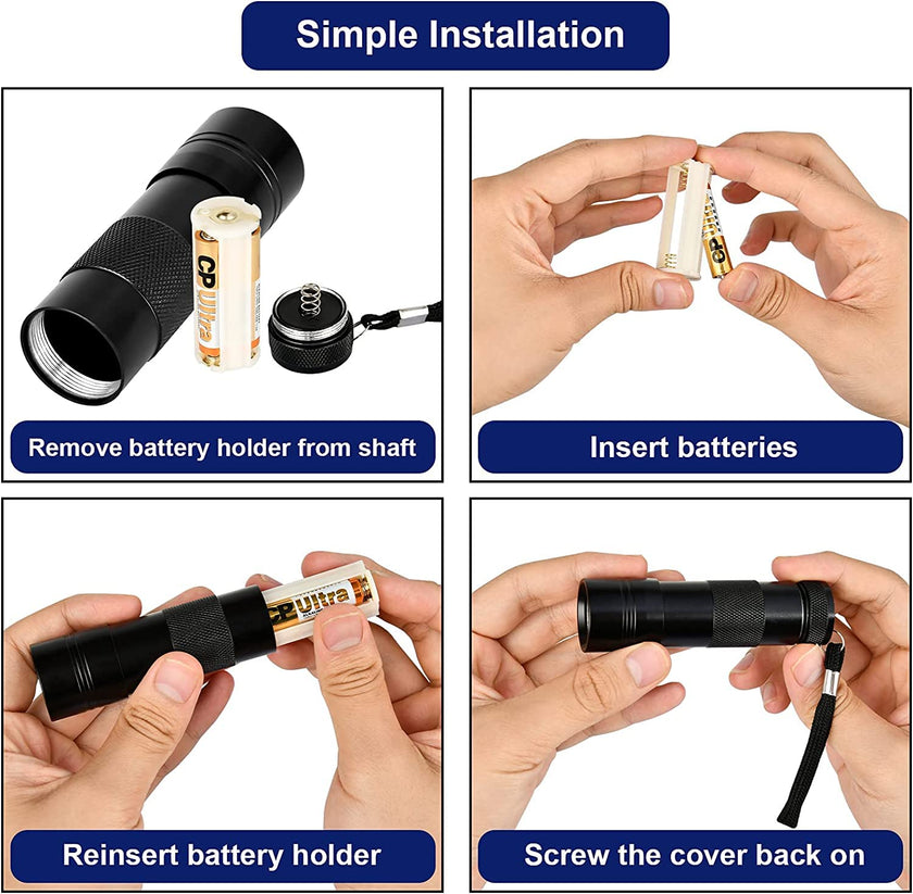 MegaPower (TM) UV Flashlight Black Light 12 LED 395nm Hand-held Detecting Torch for Pet Urine, Stains, Verifying Money Documents, Black 🍁 All In One Marketplace Canada