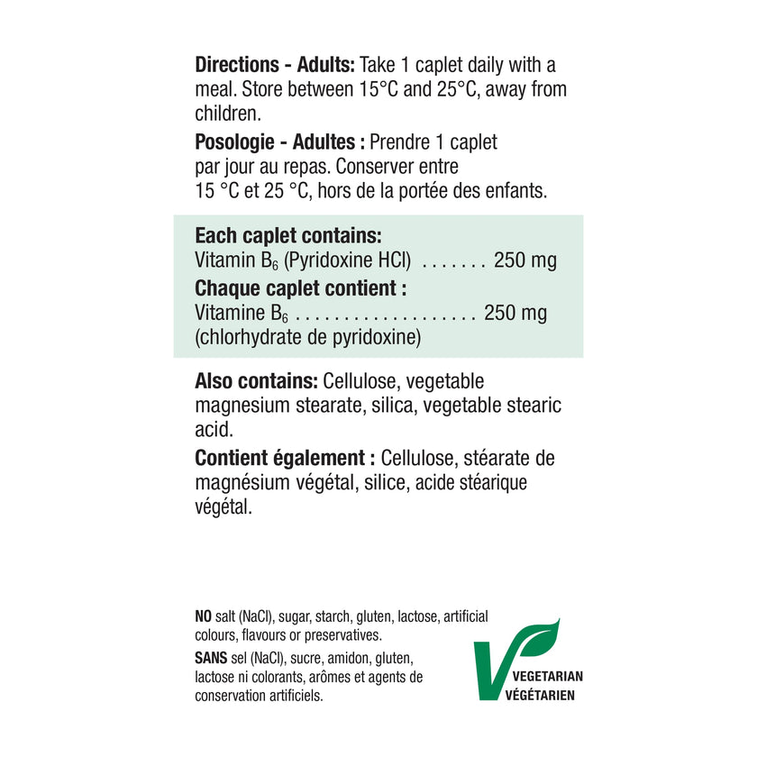 Jamieson Vitamin B6 250 mg, Pyridoxine HCl, Helps Prevent Vitamin B6 Deficiency, Supports Energy Production and Metabolism. Vegetarian, Gluten-Free, 100 Caplets, Proudly Canadian 🍁 All In One Marketplace Canada