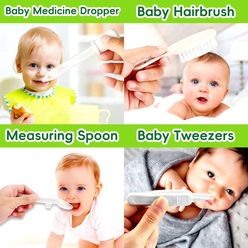 Baby Grooming Kit - 19 in 1 Nursery Essentials Baby Registry Shower Gift for Newborns, Infants, Toddlers, Boys, Girls Kids-Safety Baby Comb, Brush, Finger Toothbrush, Nail Clippers, Scissors(Grey White) 🍁 All In One Marketplace Canada