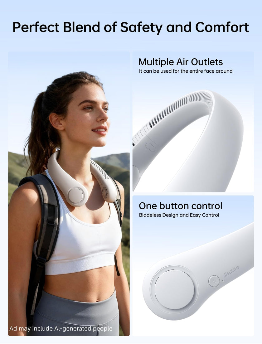 JISULIFE Portable Neck Fan, Hands Free Bladeless Hanging Sport Fan, 4000 mAh Battery Operated Wearable Personal Fan, Leafless, Rechargeable, Headphone Design, USB Powered Desk Fan, 5 Speeds - Grey 🍁 All In One Marketplace Canada