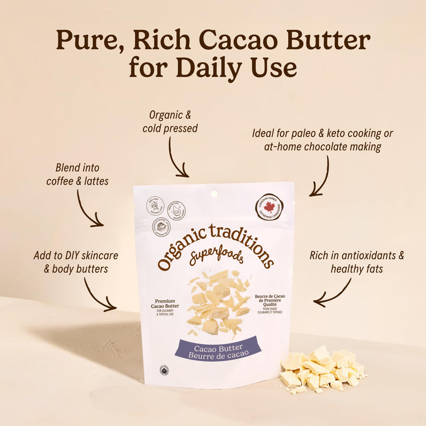 Organic Traditions Food Grade Cacao Butter, Baking Ingredient, 16oz Bag 🍁 All In One Marketplace Canada