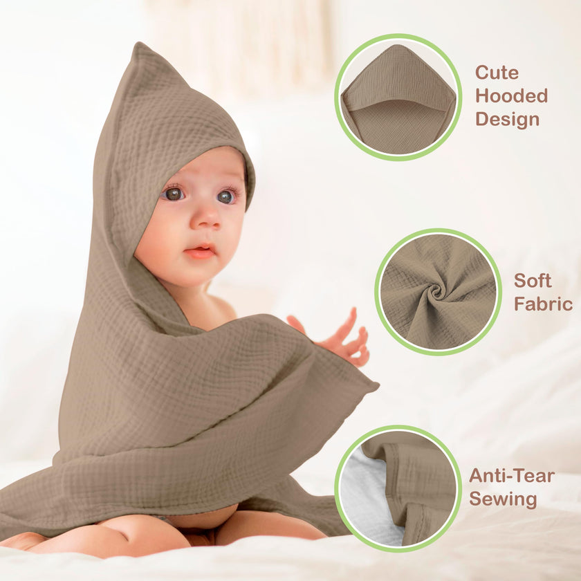 Infancie 100% Organic Cotton Muslin Hooded Baby Towels 2 Pack 81 X 81 CM Shower Towel Soft Breathable Lightweight Quick Dry Gentle On Baby Skin for Newborns and Infants 🍁 All In One Marketplace Canada