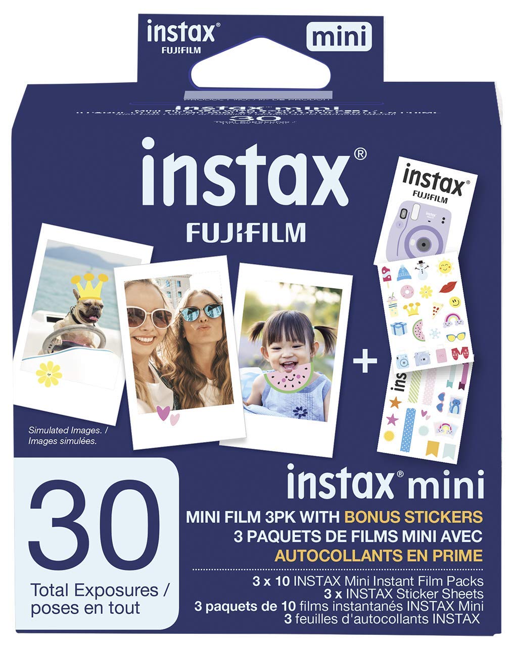 Fujifilm Instax Mini Film, 3 Pack with Stickers (30 exposures) White 600022104 🍁 All In One Marketplace Canada