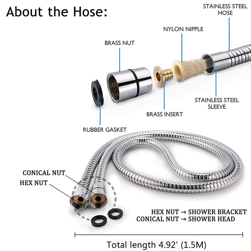 Shower Head, High Pressure Handheld Showerhead with Hose, 5 Settings Chrome Finished Hand Held Rainfall Shower Set- Including Bracket Teflon Washer 🍁 All In One Marketplace Canada