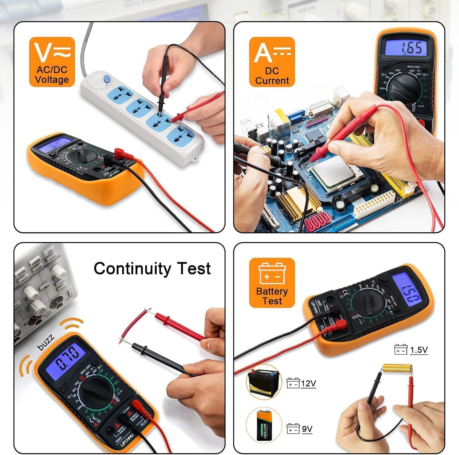 Digital Multimeter Voltmeter Battery Voltage Multi Tester AC DC Volt OHM Amp Current Meter Circuit Continuity Resistance Diode Electrical Tester with Test Leads Backlight LCD Display 🍁 All In One Marketplace Canada