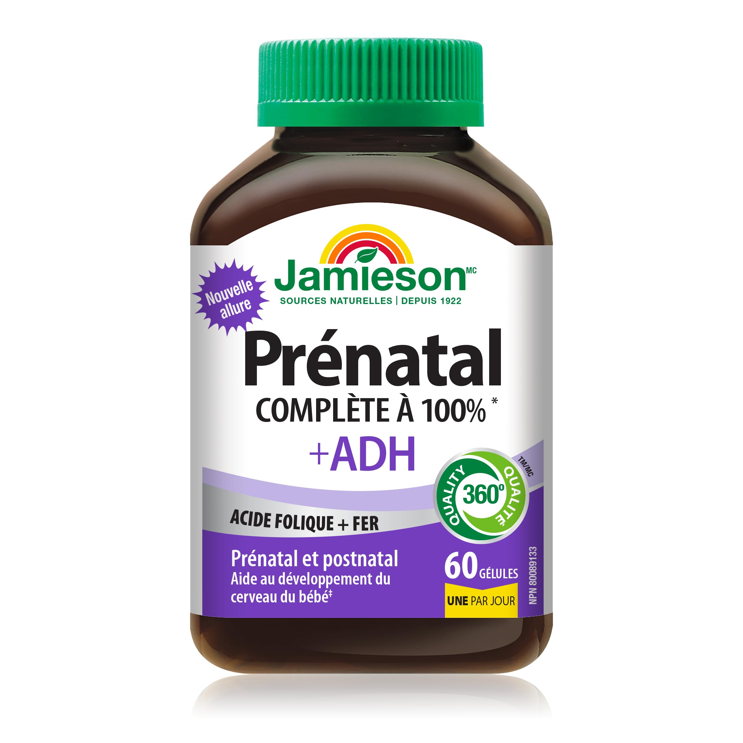 Jamieson Prenatal 100% Complete Multivitamin + DHA, with Folic Acid and Iron, 60 Softgels. For Prenatal, Postnatal and Breastfeeding, Supports Baby's Developing Brain, Gluten-Free, One Per Day 🍁 All In One Marketplace Canada