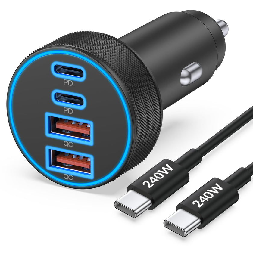 iPhone 17 16 15 Car Charger Fast Charging, 90W 4-Port USB C Fast Car Charger Cigarette Lighter Adapter with 240W 3FT USB-C Cable for iPhone 17/Air/17 Pro/17e/16/15 Pro Max/Plus/16e, iPad, Android 🍁 All In One Marketplace Canada
