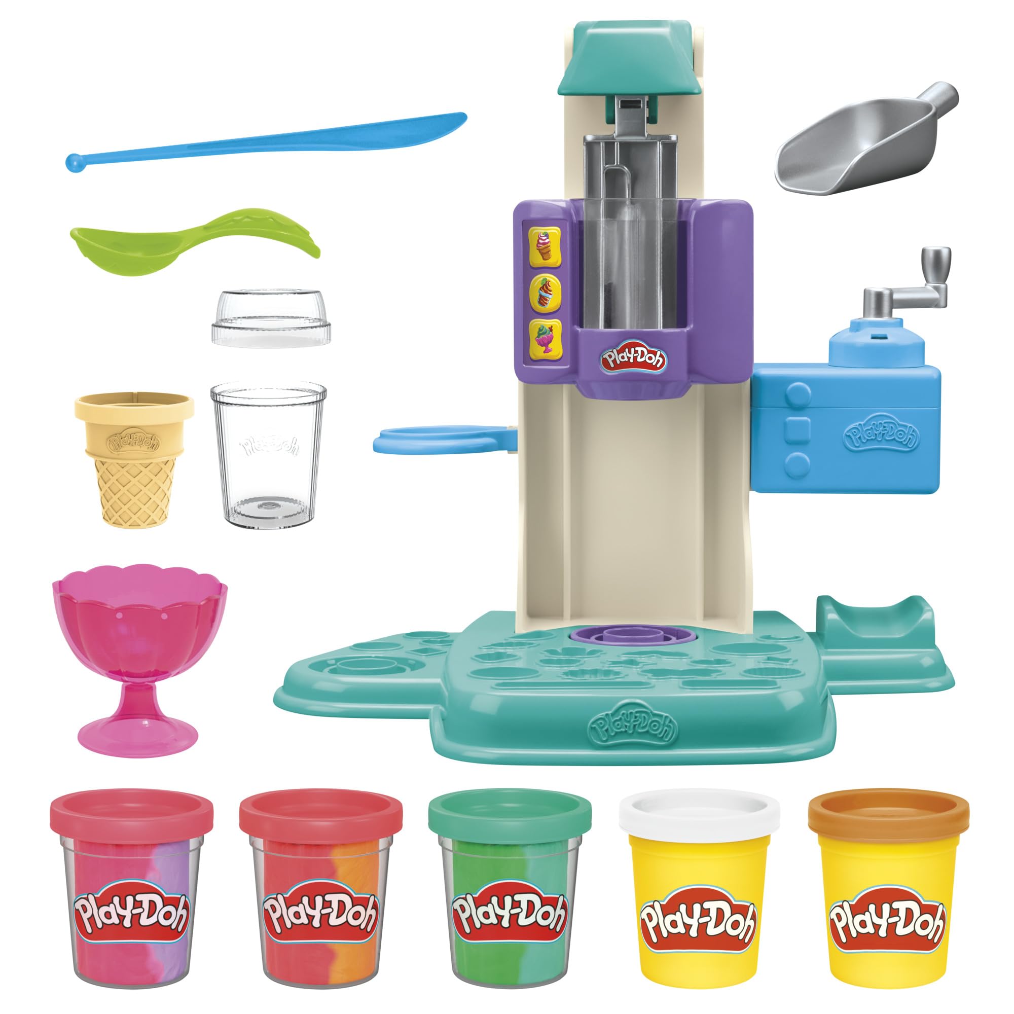 Play-Doh Rainbow Swirl Ice Cream Playset with 7 Pretend Play Kitchen Accessories, Arts and Crafts Toys for 3 Year Old Girls and Boys and Up 🍁 All In One Marketplace Canada