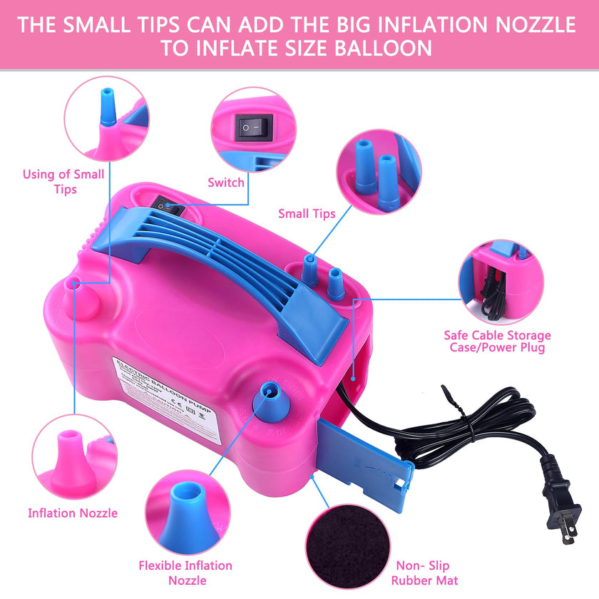 Electric Balloon Pump,Balloon Inflator, Dual Nozzle Electric Air Pump,Balloon Pump Balloons Blower 110V 600W for Party Decoration with Gifts:2 Balloon Tying Tools (Rose red) 🍁 All In One Marketplace Canada