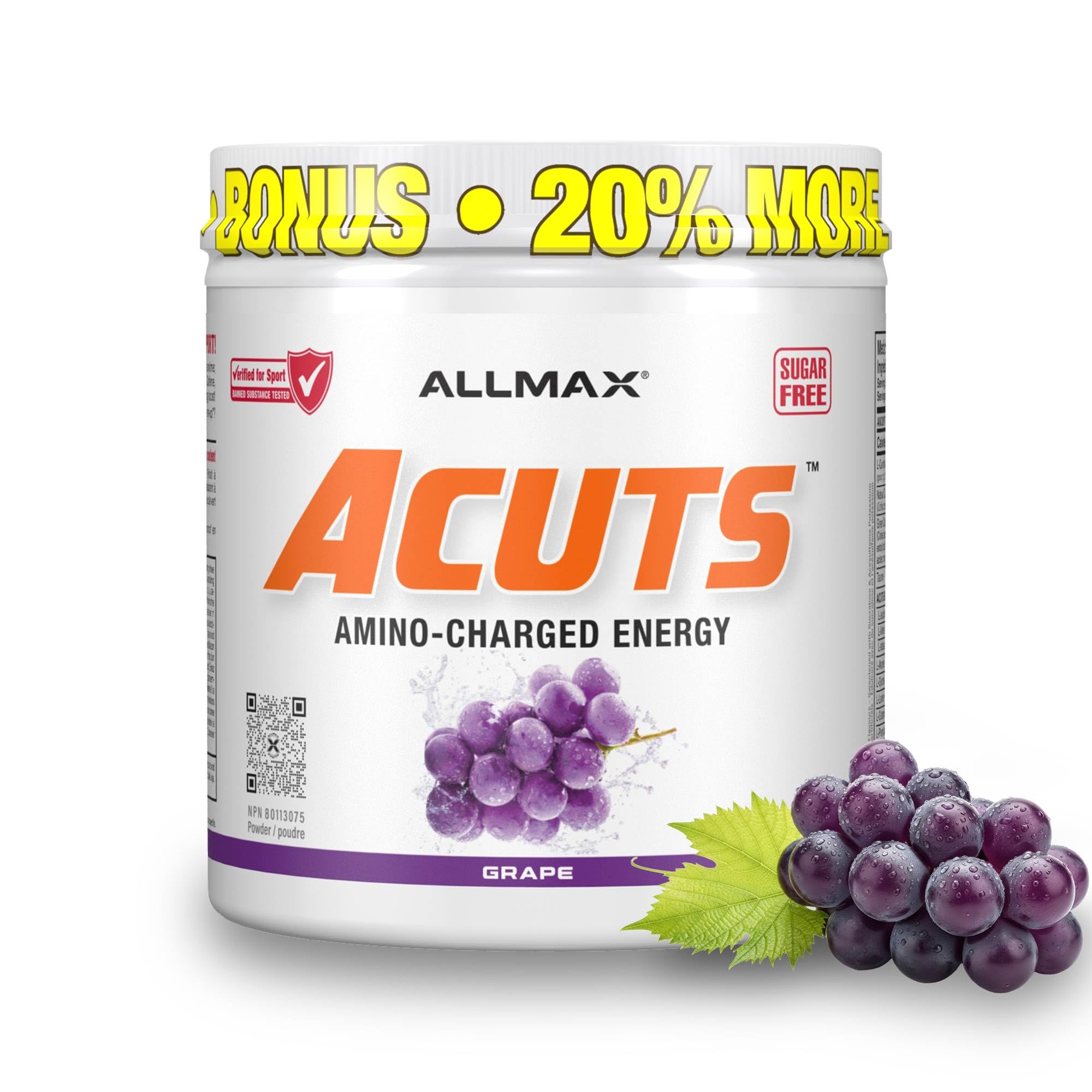 ALLMAX ACUTS Amino Energy Powder with Amino Acids Supplement, Grape, 36 Servings, Caffeine, Green Coffee Extract, 2000 mg Taurine, L-Carnitine, Sugar Free, Gluten & Dye Free, Amino Acid Drink 🍁 All In One Marketplace Canada
