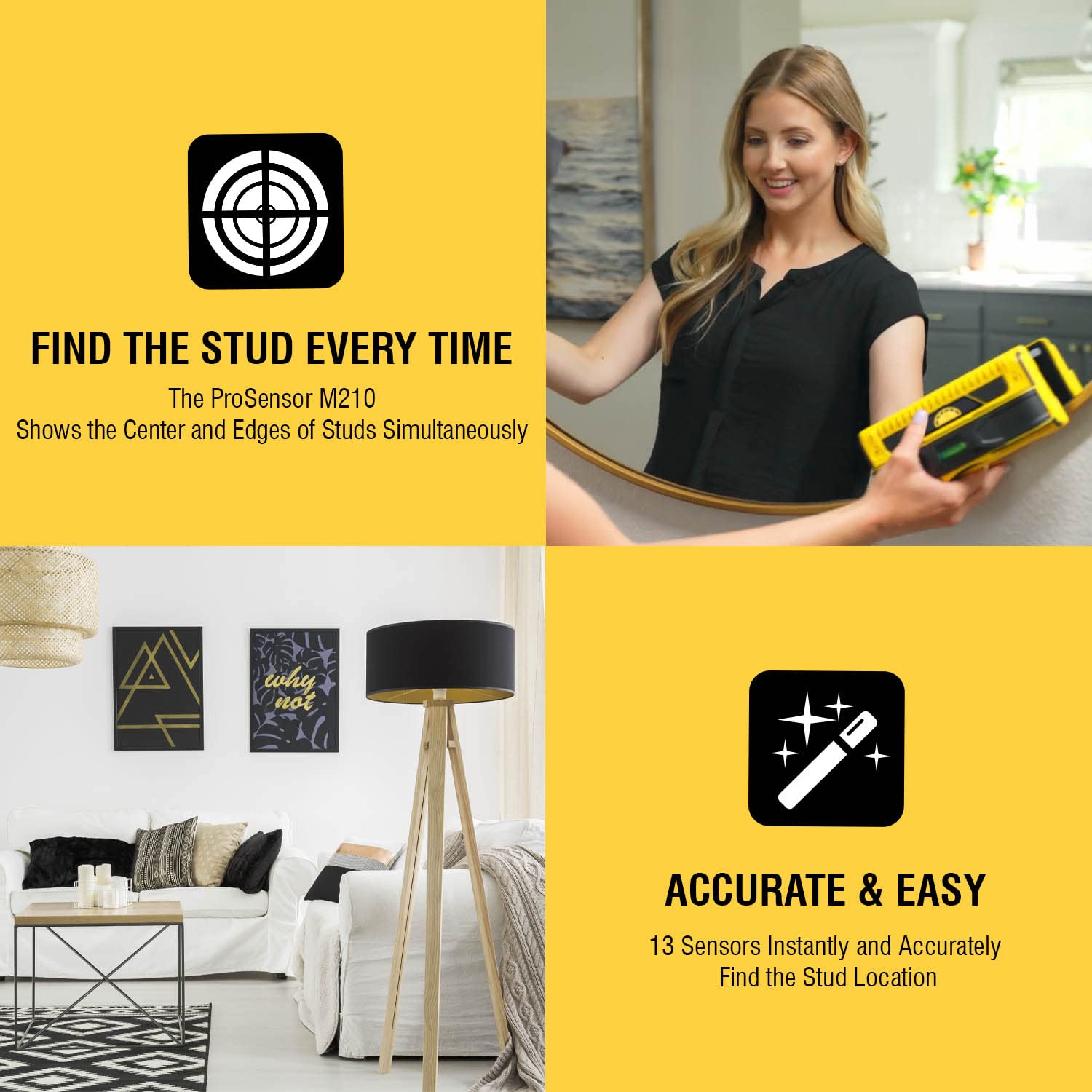 Franklin Sensors ProSensor M210 Stud Finder with 13-Sensors, Wood & Metal Stud Detector/Wall Scanner, Live Wire Detection 🍁 All In One Marketplace Canada