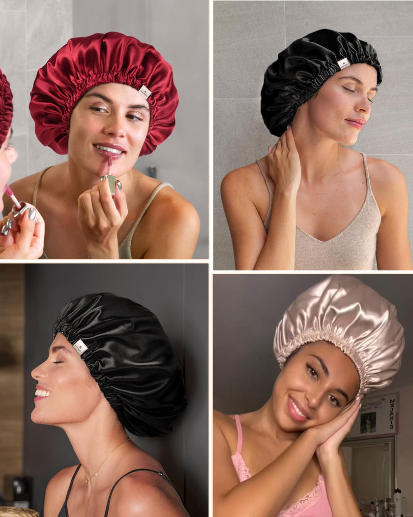 YANIBEST Silk Bonnet Satin Bonnet for Sleeping Women and Men, Adjustable Double Layer Hair Bonnet for Curly Hair Pink 🍁 All In One Marketplace Canada