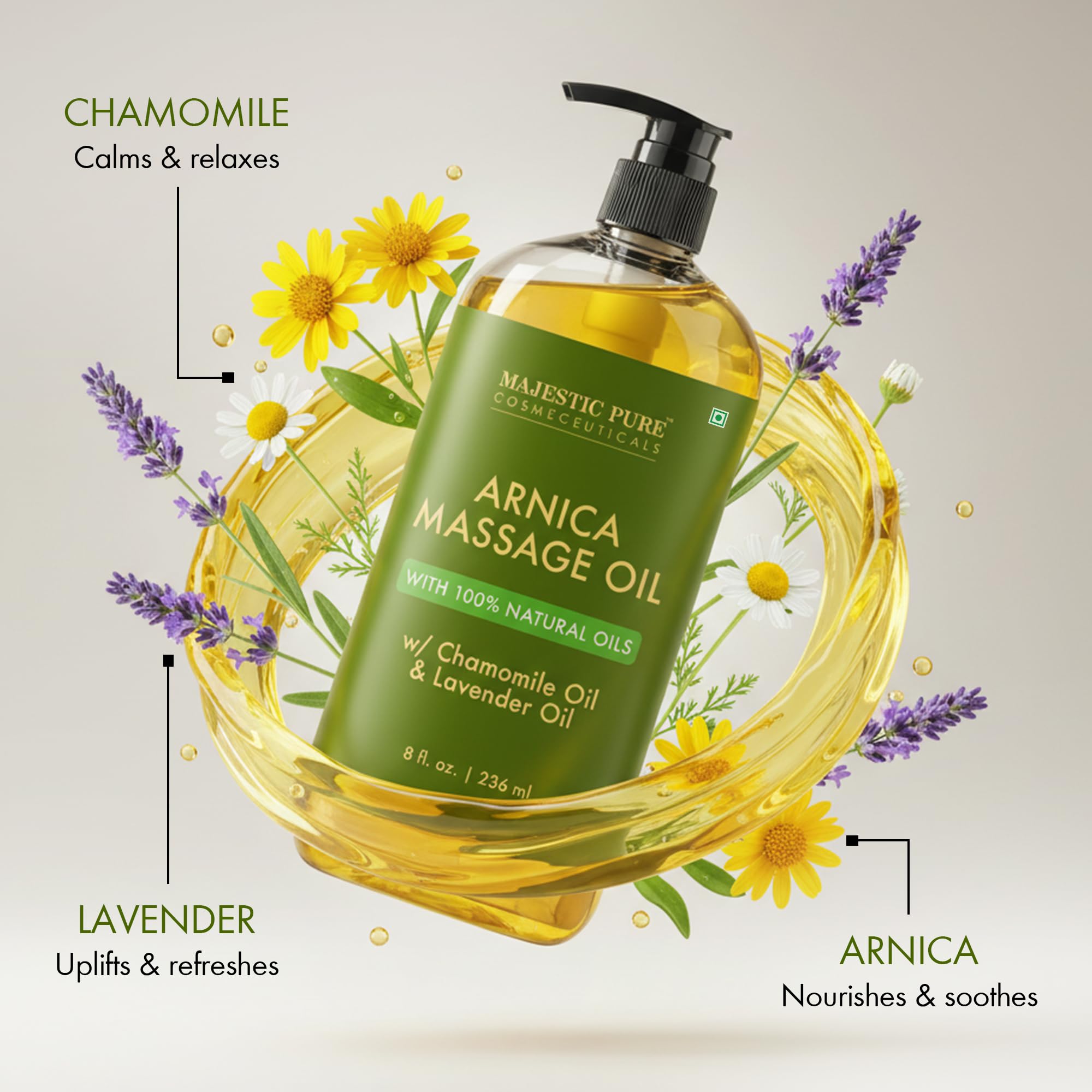 MAJESTIC PURE Arnica Massage Oil for Massage Therapy - with Lavender and Chamomile Essential Oils - Multipurpose Instant Absorption Full Body Massage - 8 fl. oz 🍁 All In One Marketplace Canada