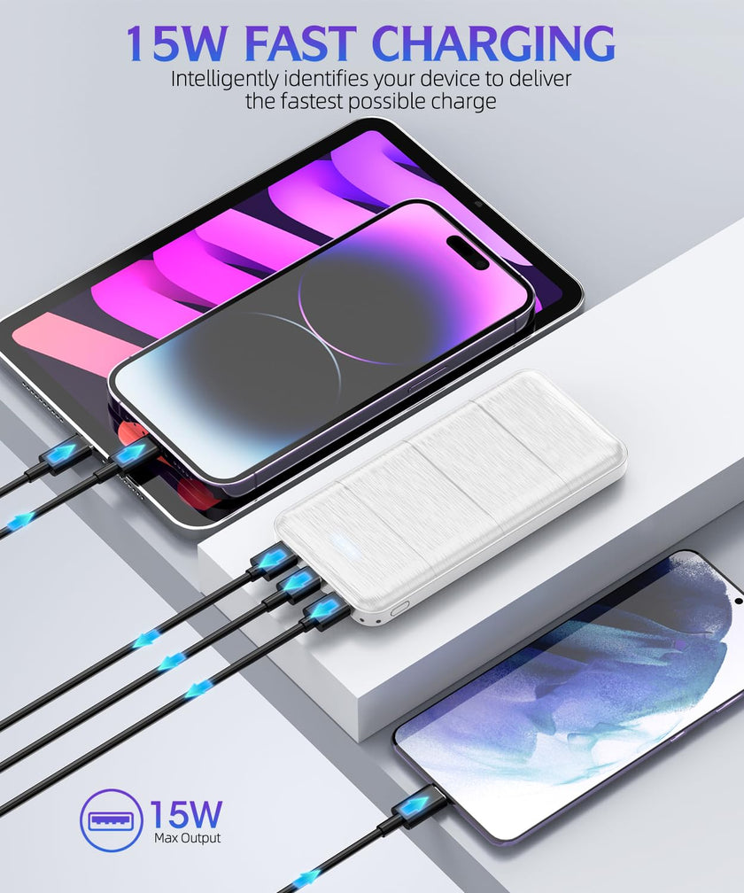Portable-Charger-Power-Bank - 2 Pack 15000mAh Dual USB Power Bank Output 5V3.1A Fast Charger Portable Charger Compatible with Smartphones and All USB Devices (Deep Black and White) 🍁 All In One Marketplace Canada