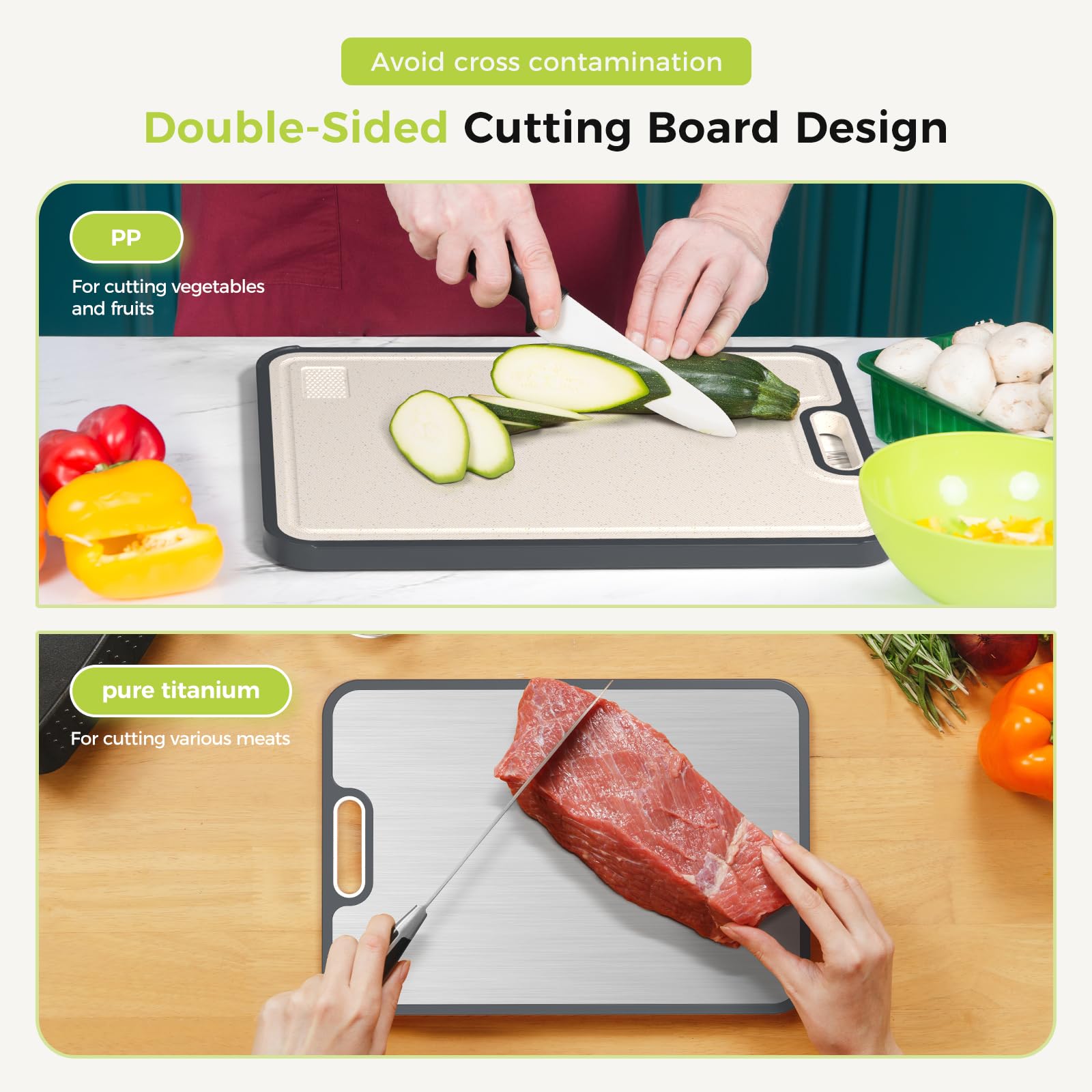 Titanium Cutting Board for Kitchen, Cutting Board Double Sided Food Grade, Pure Titanium/PP, Easy to Clean Large Size 16”×10” 🍁 All In One Marketplace Canada