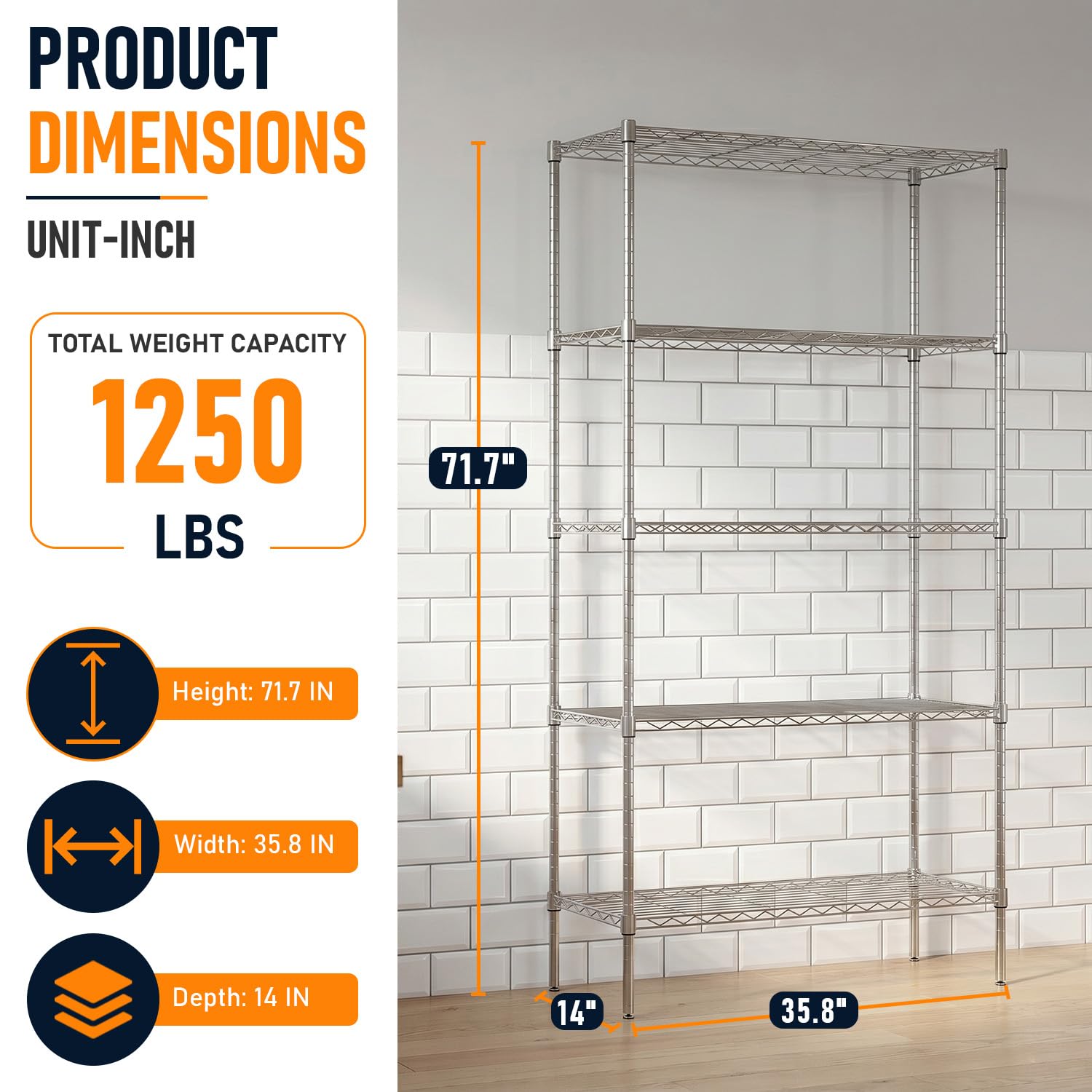 FDW Storage Shelves,Wire Shelving Unit Metal Shelves Heavy Duty Layer Rack Storage Rack Adjustable Utility (Chrome, 36