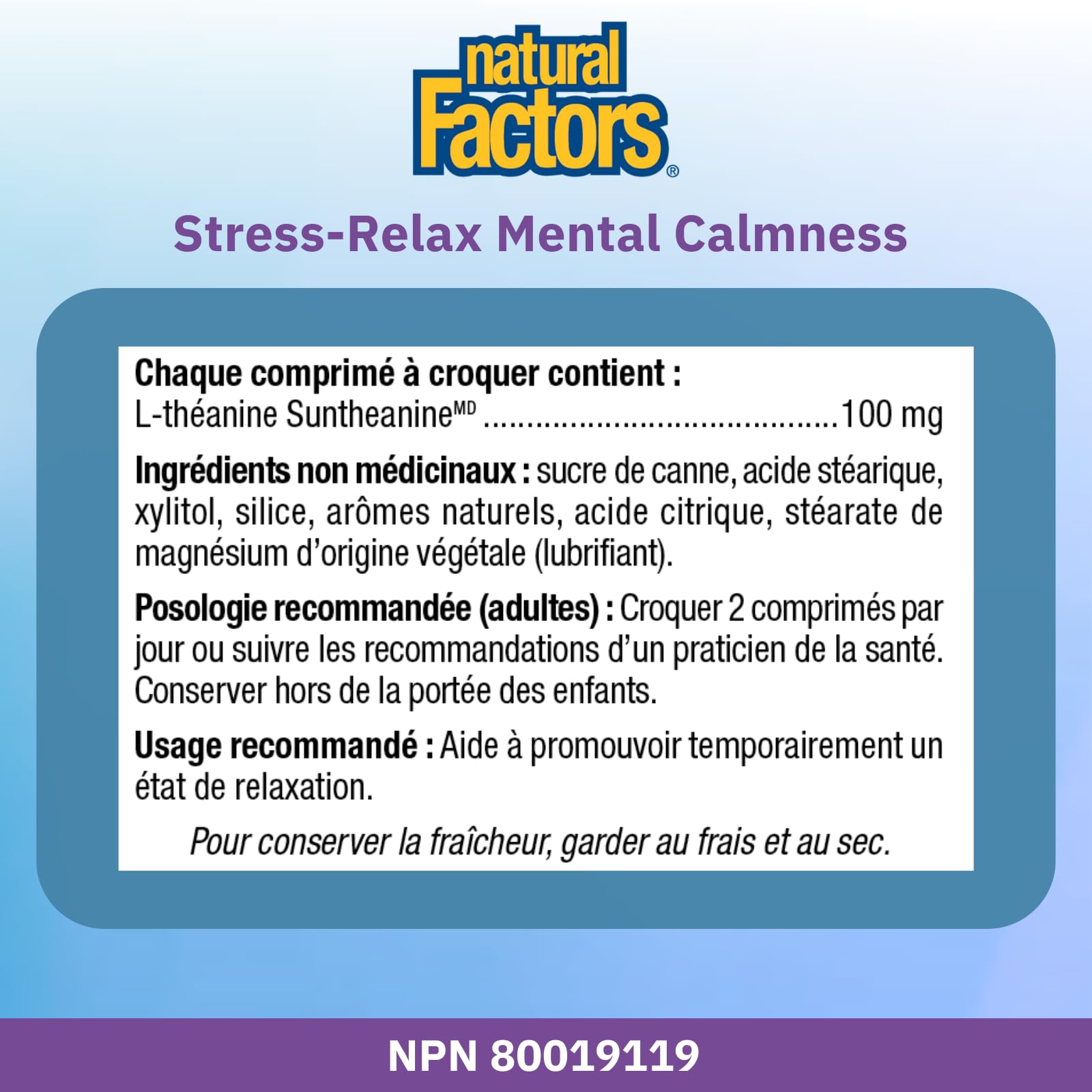 Natural Factors Stress Relax Mental Calmness, 120 Chewable Tablets, Tropical Fruit Flavour, Suntheanine L Theanine 100 mg, Promotes Deep Relaxation, Stress Relief, Proudly Canadian 🍁 All In One Marketplace Canada