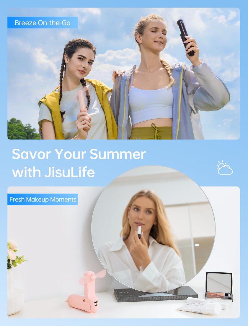 JISULIFE Handheld Mini Fan, 3 IN 1 USB Rechargeable Portable Fan [12-19 Working Hours] with Power Bank, Flashlight, Pocket Design for Travel/Summer/Concerts/Lash, Gifts for Women (Pink) 🍁 All In One Marketplace Canada