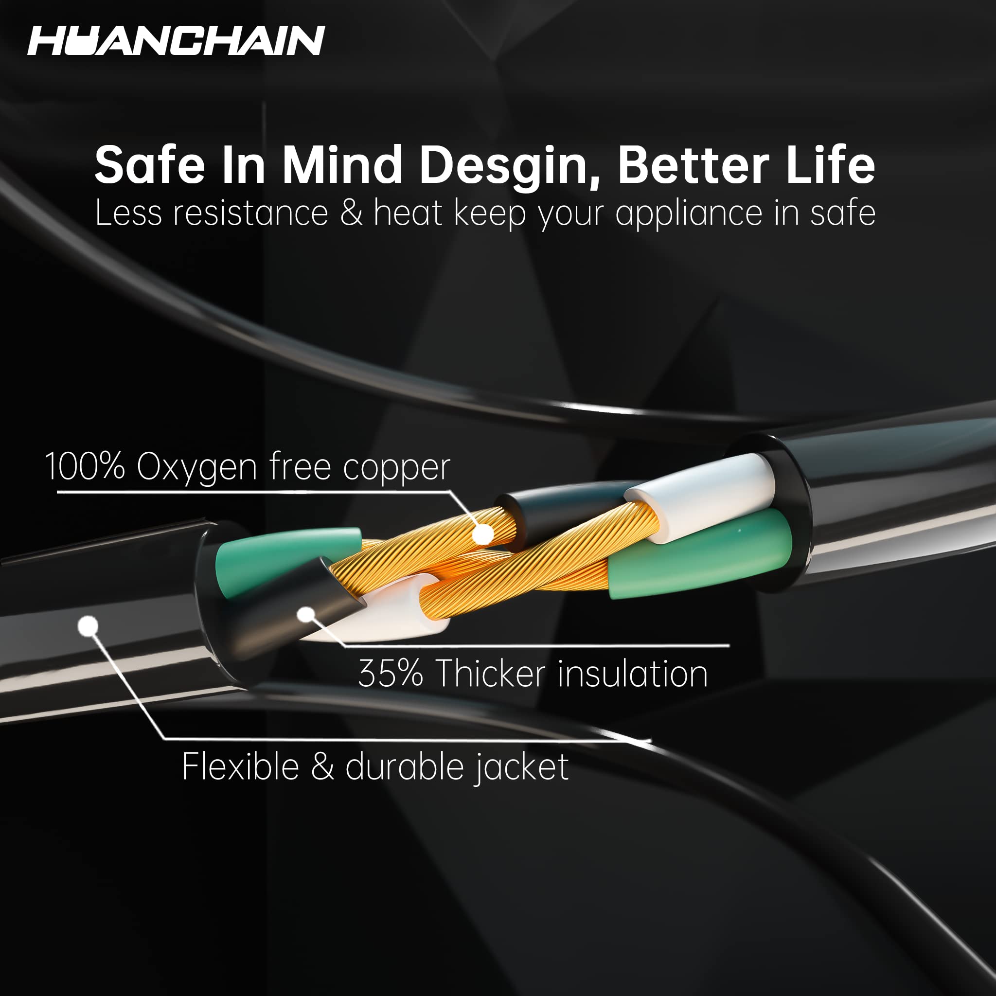HUANCHAIN Indoor Outdoor Black Extension Cord 50 ft Waterproof, 16/3 Gauge Flexible Resistant Appliance Extension Cord Outside, 13A 1625W 16AWG SJTW, 3 Prong Electric Cable, ETL 🍁 All In One Marketplace Canada