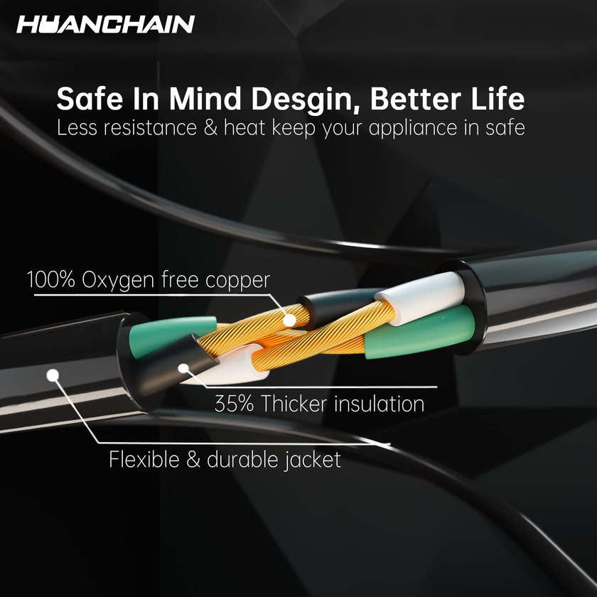 HUANCHAIN Indoor Outdoor Black Extension Cord 50 ft Waterproof, 16/3 Gauge Flexible Resistant Appliance Extension Cord Outside, 13A 1625W 16AWG SJTW, 3 Prong Electric Cable, ETL 🍁 All In One Marketplace Canada