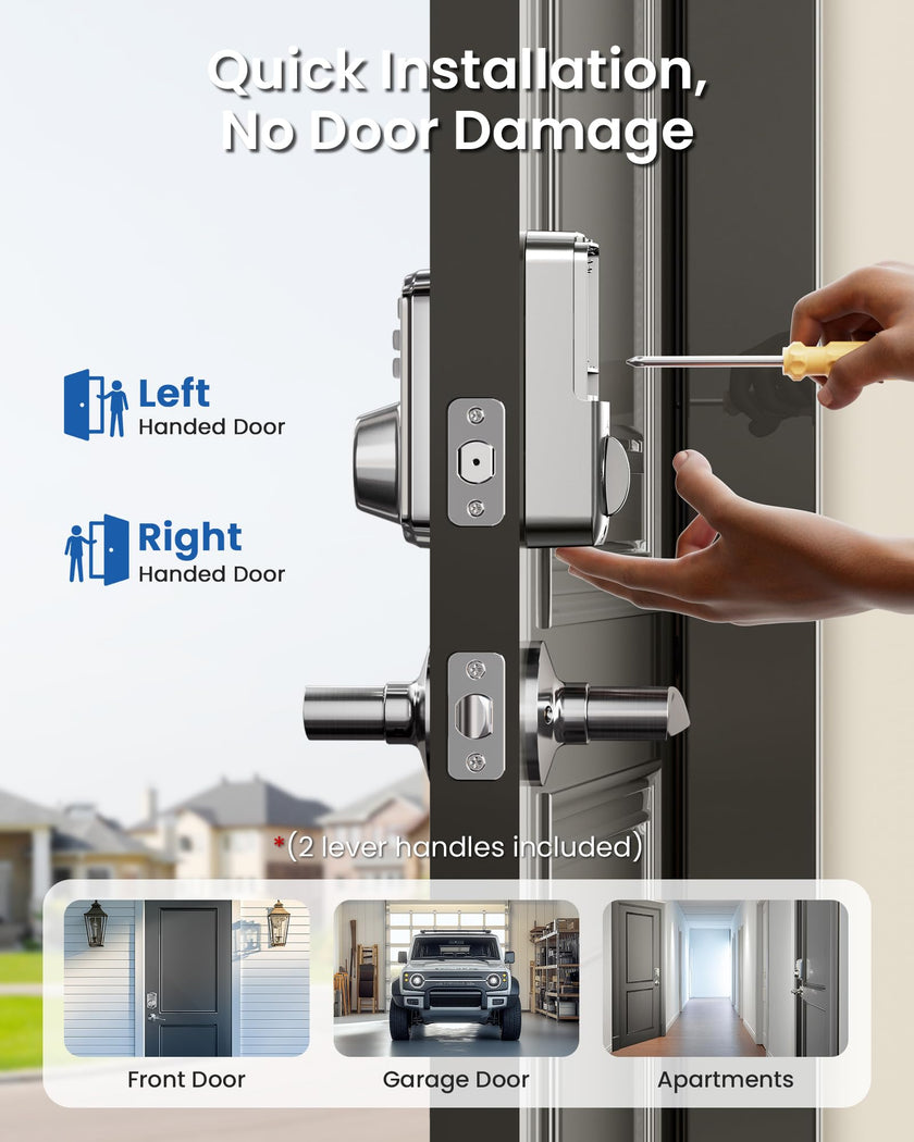 Veise Keyless Entry Door Lock with 2 Lever Handles - Electronic Keypad Deadbolt, Easy Installation Digital Smart Front Door Lock Set, Satin Nickel 🍁 All In One Marketplace Canada